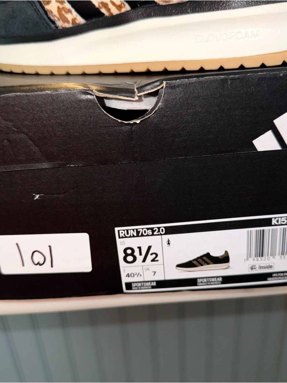 adidas Run 70s 2.0 Sneakers - Black with Tan Sole and Leopard Accent - Picture 2 of 8